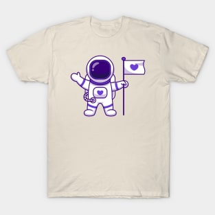 Cute Astronaut Standing With Flag Cartoon T-Shirt